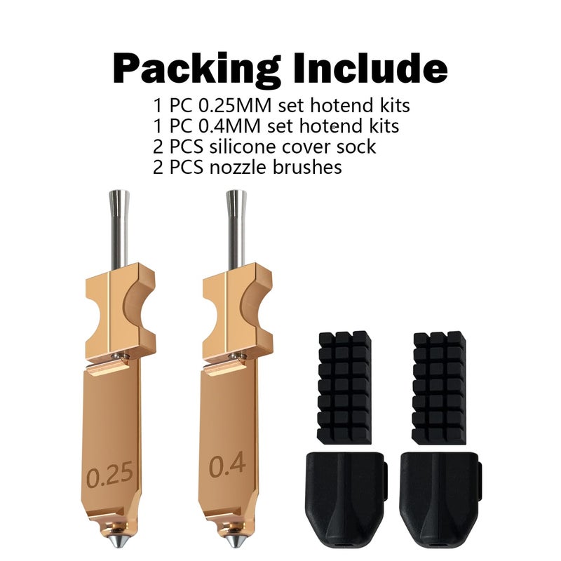 HzdaDeve 2PK Upgraded 0.25MM 0.4MM Hotend Kit for Flashforge AD5X Quick-Detachable Nozzle Extruder Quick Release Nozzle Heater Block Throat Tube with 2PK Silicone Cover and 2PK Nozzle Brush 3D Printer - Image 2
